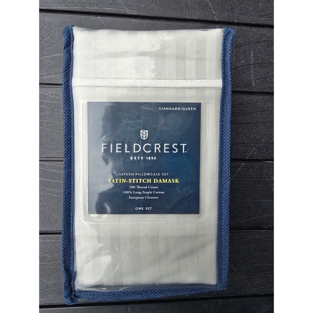 Fieldcrest 500TC Cotton Sateen Pillowcase Set Satin-Stitch Damask Silver Springs